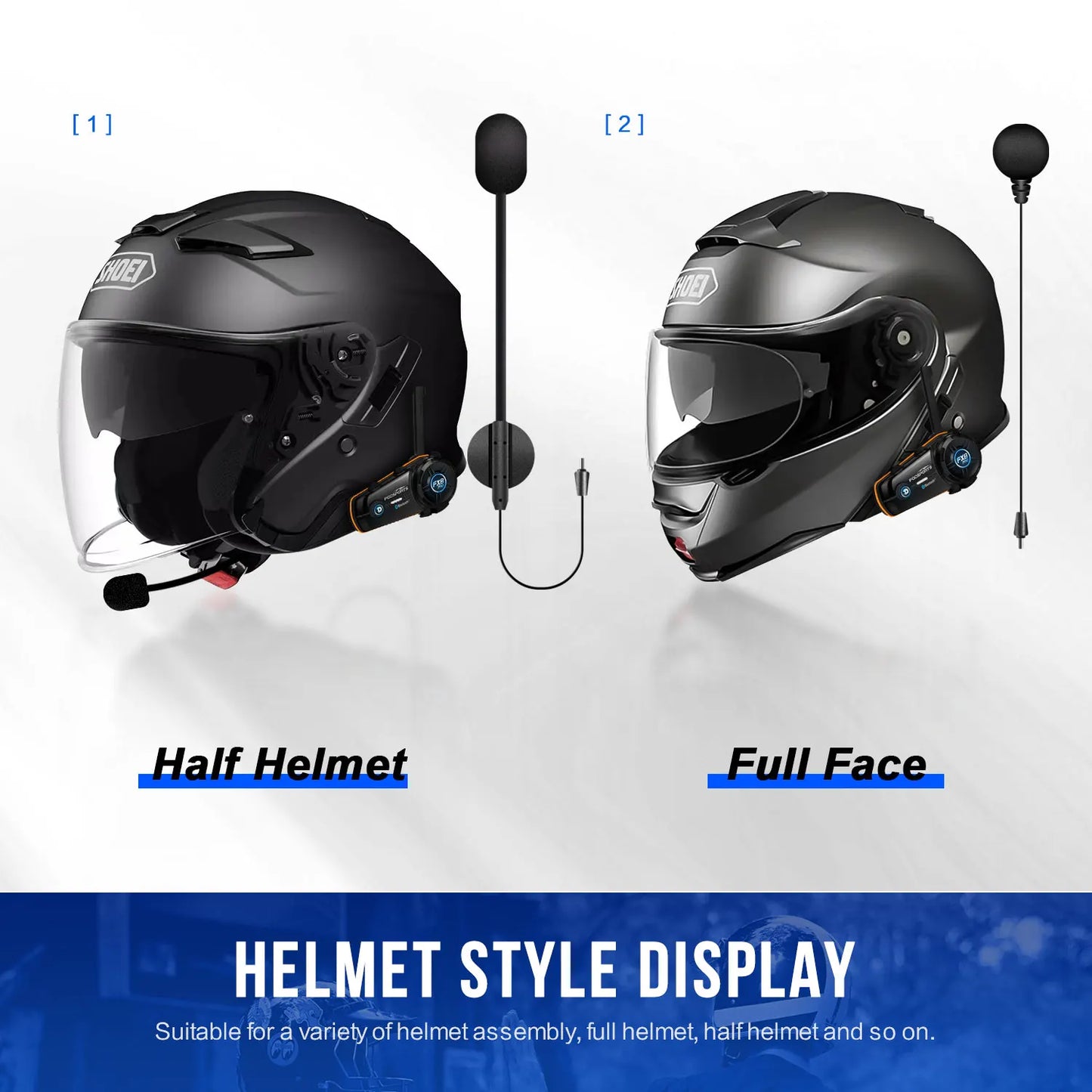 2pcs Fodsports FX8 Pro Motorcycle Helmet Intercom Bluetooth Headset Interphone,10 Riders 2000M,Dual Chip,Support APP.