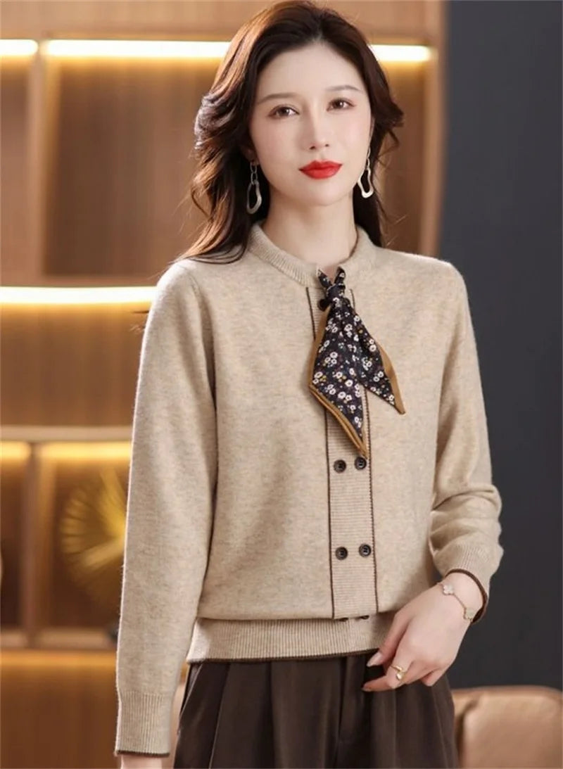 Korean Female Round Neck Pullover Knit 2025 Women Fashion Large Size 4XL Knitted Coat Autumn Ladies Tie Up Sweater Short Jacket