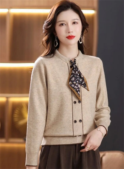 Korean Female Round Neck Pullover Knit 2025 Women Fashion Large Size 4XL Knitted Coat Autumn Ladies Tie Up Sweater Short Jacket