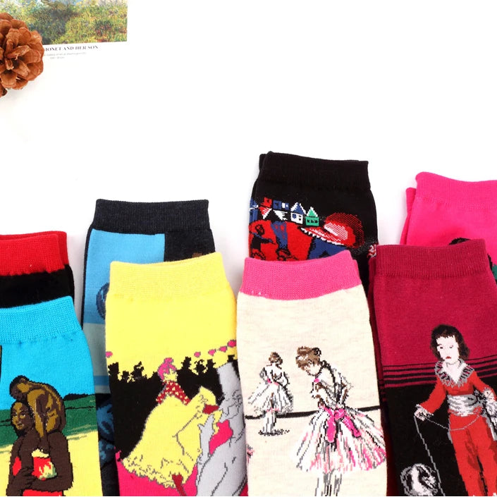 1 Pair Autumn Winter Retro Men Socks Couple Socks New Art Van Gogh Mural World Famous Oil Painting Series Funny Socks