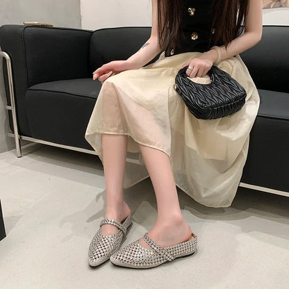 Crystal Women's Pointed Toe Slippers Luxury Flats Sandals Casual Mules Shoes Cozy New Trend Slides Fashion Dress Mujer Zapatos