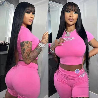 13x6 HD Lace Front Wig With Bangs Preplucked for Women Glueless Wigs Human Hair Natural Black Straight 360 HD Lace Frontal Wigs