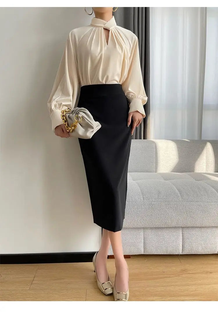 Office Lady Hollow Out Loose Shirt Tops Spring Autumn New Long Sleeve Elegant Solid Blouse Temperament Fashion Women Clothing