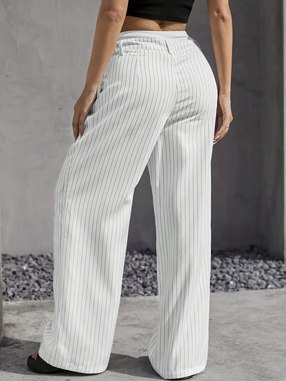 Fashion Pants Women's Stripe Straight Pants 2024 Autumn Winter High Waisted Casual Suit Pants Office Lady Women Trousers Bottoms
