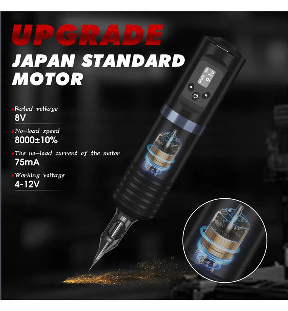 Portable Tattoo Machine Kit With 1600mAh Lithium Battery Power Digital LED Display Power Wireless Tattoo Machine Pen Set