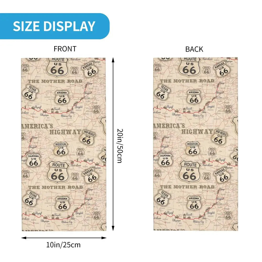Custom Travel Motorcycle Ride Route 66 Bandana Winter Neck Warmer Windproof Wrap Face Scarf for Hiking Highways Gaiter Headband