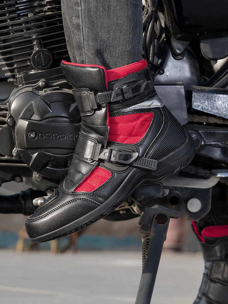 Man Motorcycle Boots New Breathable Anti-fall Rider Road Racing Motorcycle Shoes Microfiber Leather Men's Motos Protection Boot