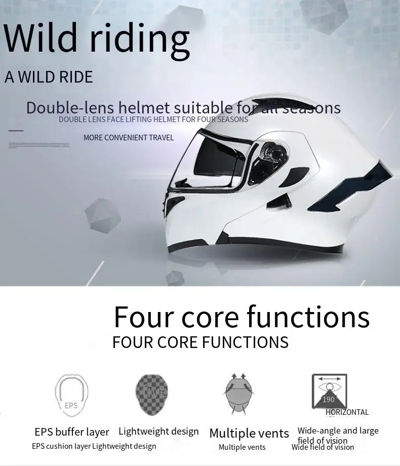 Full Face Motorcycle Helmet for Men and Women - Dual Lens Anti-Fog All Season Riding