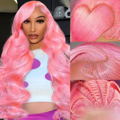 30 Inch Body Wave Pink 13x6 Hd Lace Frontal Human Hair Wig Light Pink Colored Human Hair Wigs 13x4 Hd Lace Front Wigs For Women