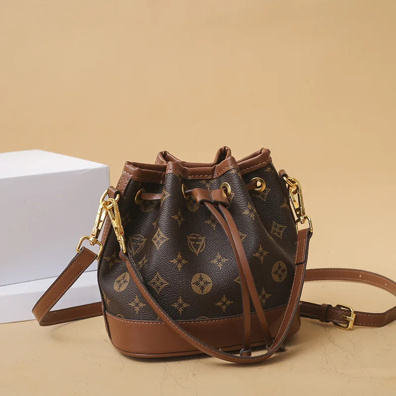 2026 Lady Luxurious Retro Bucket Bag-Shoulder Sling Bag, Backpack, Handbag, Print Drawstring Shoulder bag, Casual Versatile