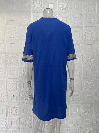 New solid color V-neck mid-sleeved elegant dress