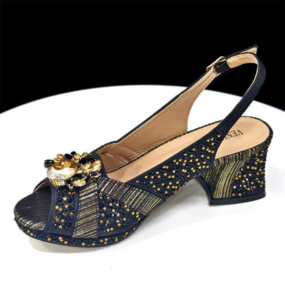 2025 Elegant Green Peep-Toe Heel Pumps for Women with Diamond Accents - Italian Matching Shoes and Bags Set for Parties