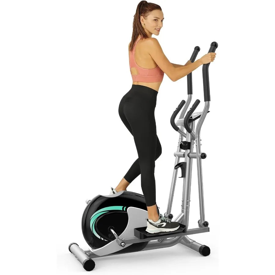 Elliptical Machine for Home Hyper-Quiet Elliptical Exercise Machine Compact Elliptical Trainer w/8 Levels Adjustable Resistance