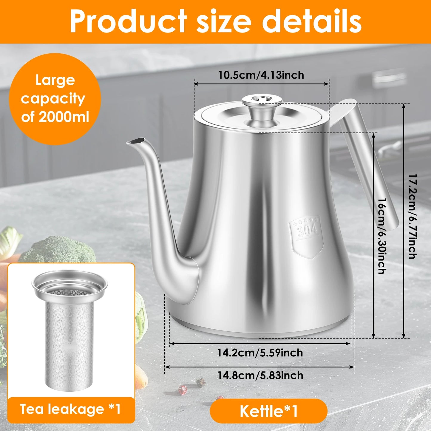 2L Stainless Steel Teapot With Removable Infuser Large Capacity Thickened Kettle Tea Set Gas Induction Home Camping