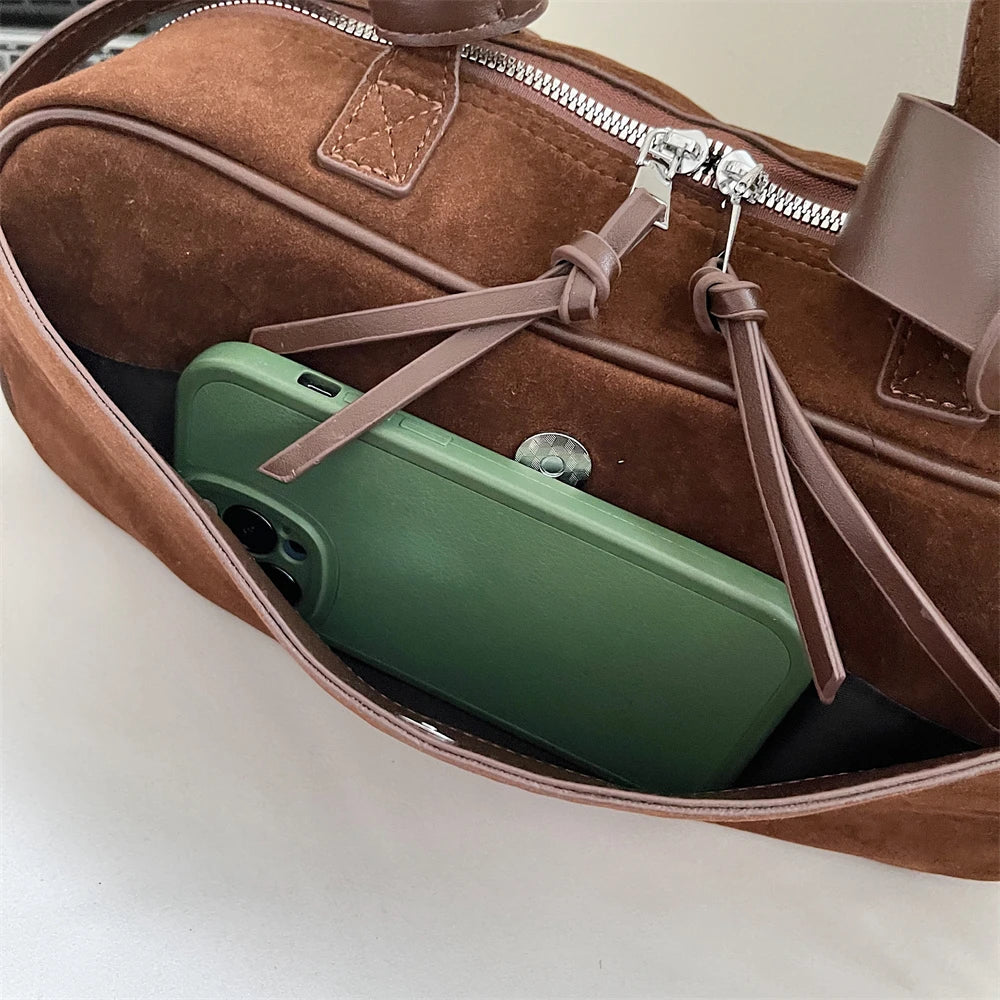 MOODS 2025 Autumn Latest Commute Shoulder Bags For Women PU Suede Pure Color Large Capacity Boston Bag Luxury Designer Handbags