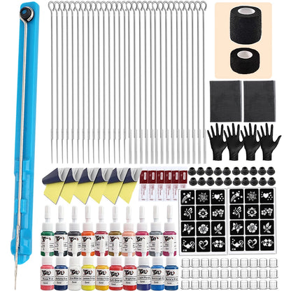 Hand Poke and Stick Tattoo Kit with Poke Tattoo Needles Holder Ink Accessories Set for DIY 3D Hand Poke Stick Tattoo Kit