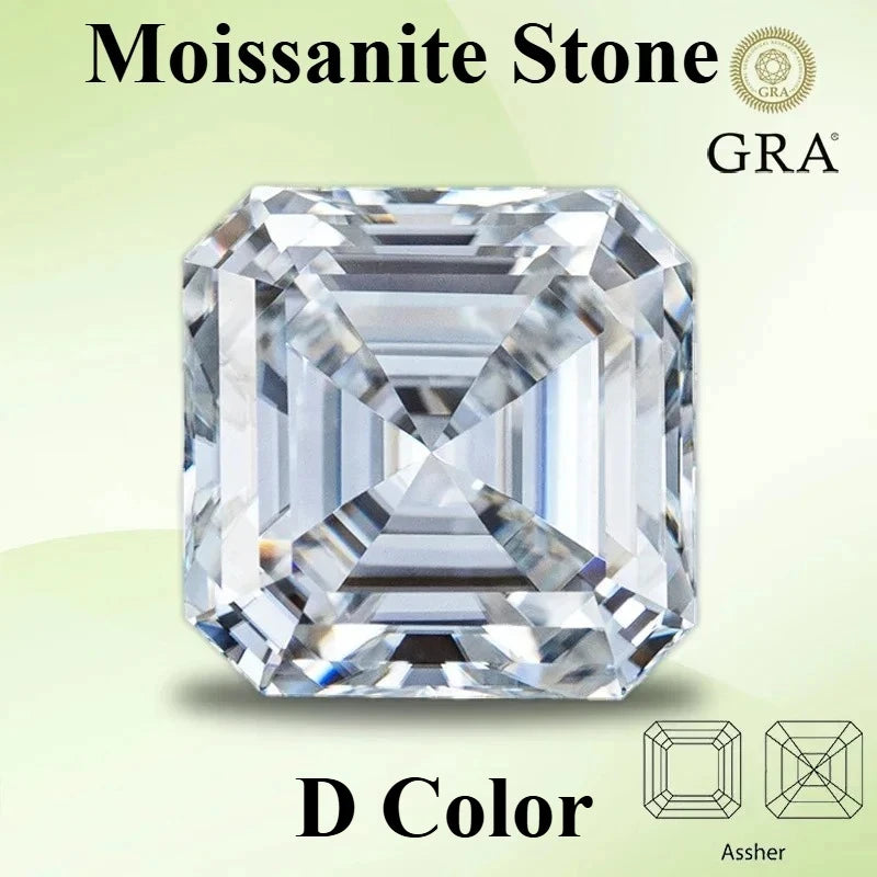 Moissanite Stone Asscher Cut D Color VVS1 Gemstone Lab Grown Diamond for Advanced Jewelry Making Materials with  Certificate