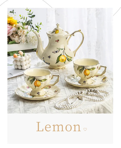 Vintage Lemon Teapot Coffee Cup and Saucer Set Beautiful Coffee Mug Modern Set Tania Bulhoes Luxury Design Cup