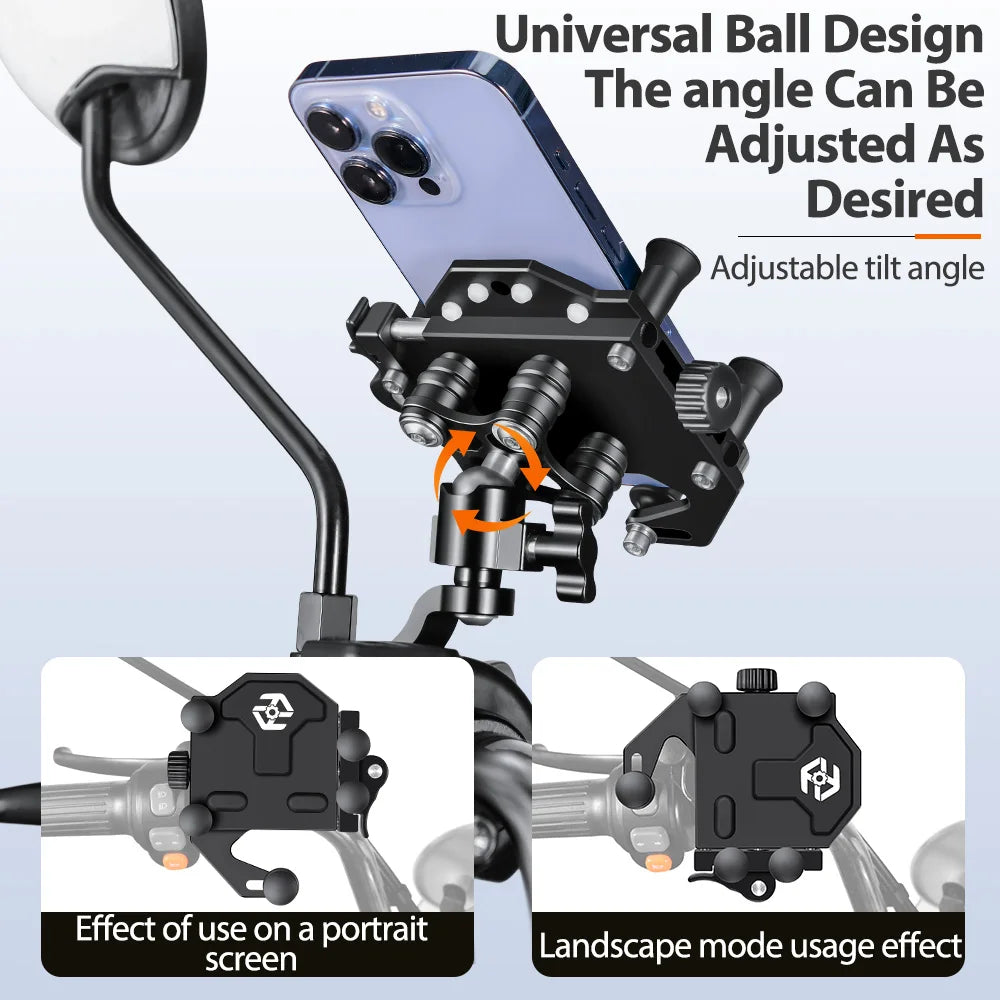 New Motorcycle Phone Holder Universal Alloy Shock-Absorbing Motos Bike Handlebar Navigation Bracket 360° Rotary Adjustable Stand