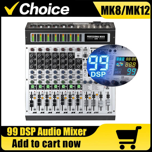 8 Channel 12 Channel Mixer Professional Audio Mixing 99 DSP Digital Effects Audio Console Mixer DJ Console for Stage Performance