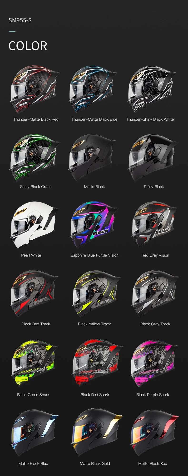 SOMAN Full Face Helmet Dual Lens Flip Up Motorcycle Helmets Casco Accessories Men Women Casque Moto Racing DOT Approved Visor