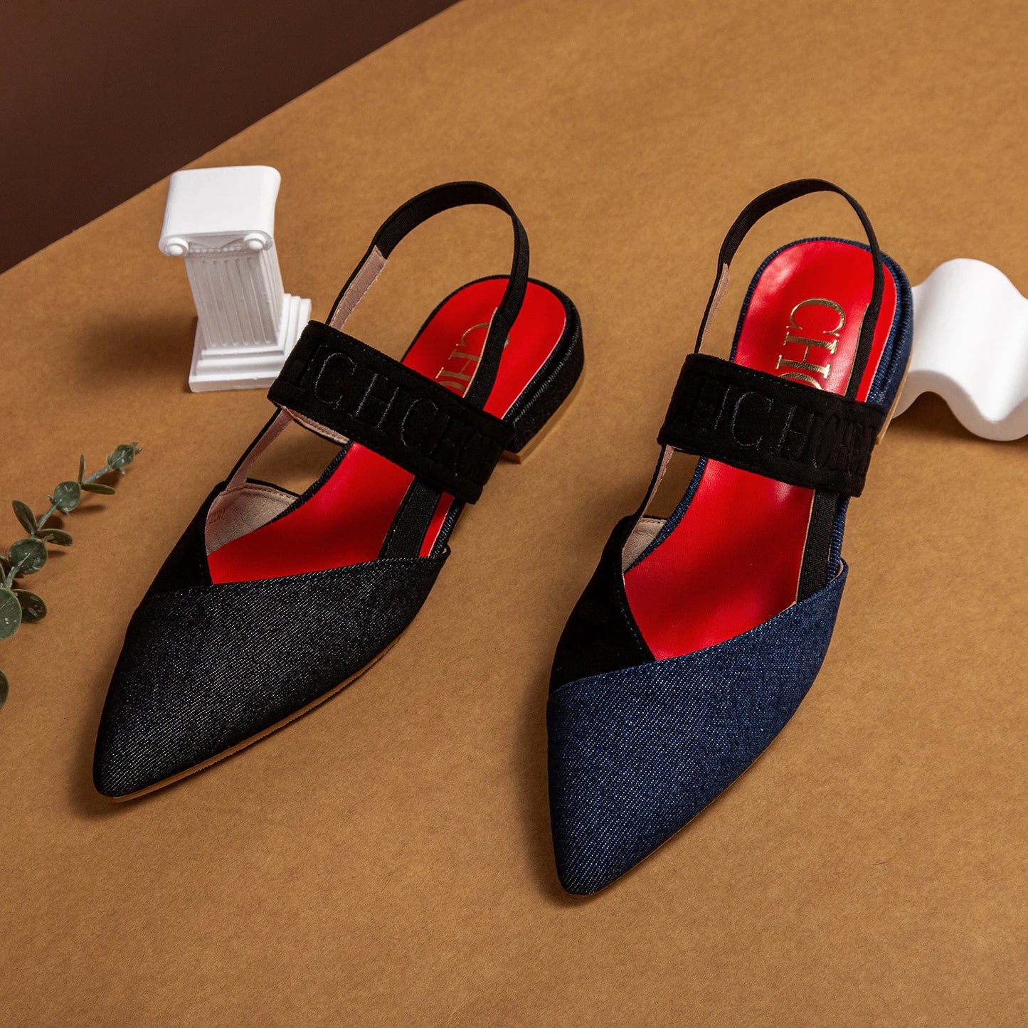 Fashionable Color Blocking Design with Denim Fabric Classic and Minimalist Women's Flat Shoes Exquisite Workmanship