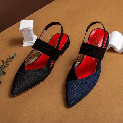 Fashionable Color Blocking Design with Denim Fabric Classic and Minimalist Women's Flat Shoes Exquisite Workmanship