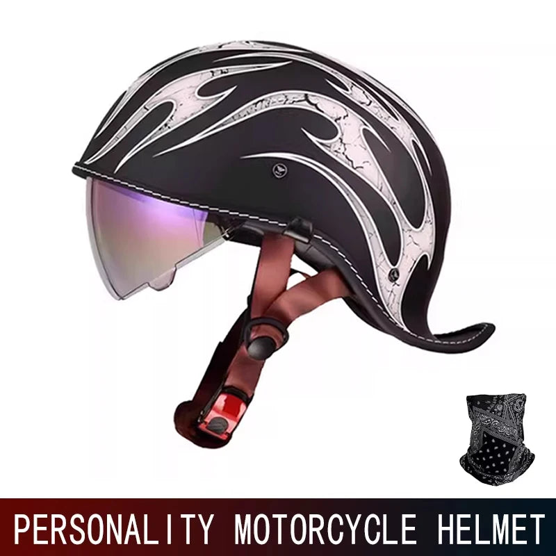 DOT motorcycle retro helmet scoop helmet for men and women summer half helmet cruise motorcycle tilt helmet commuter personality