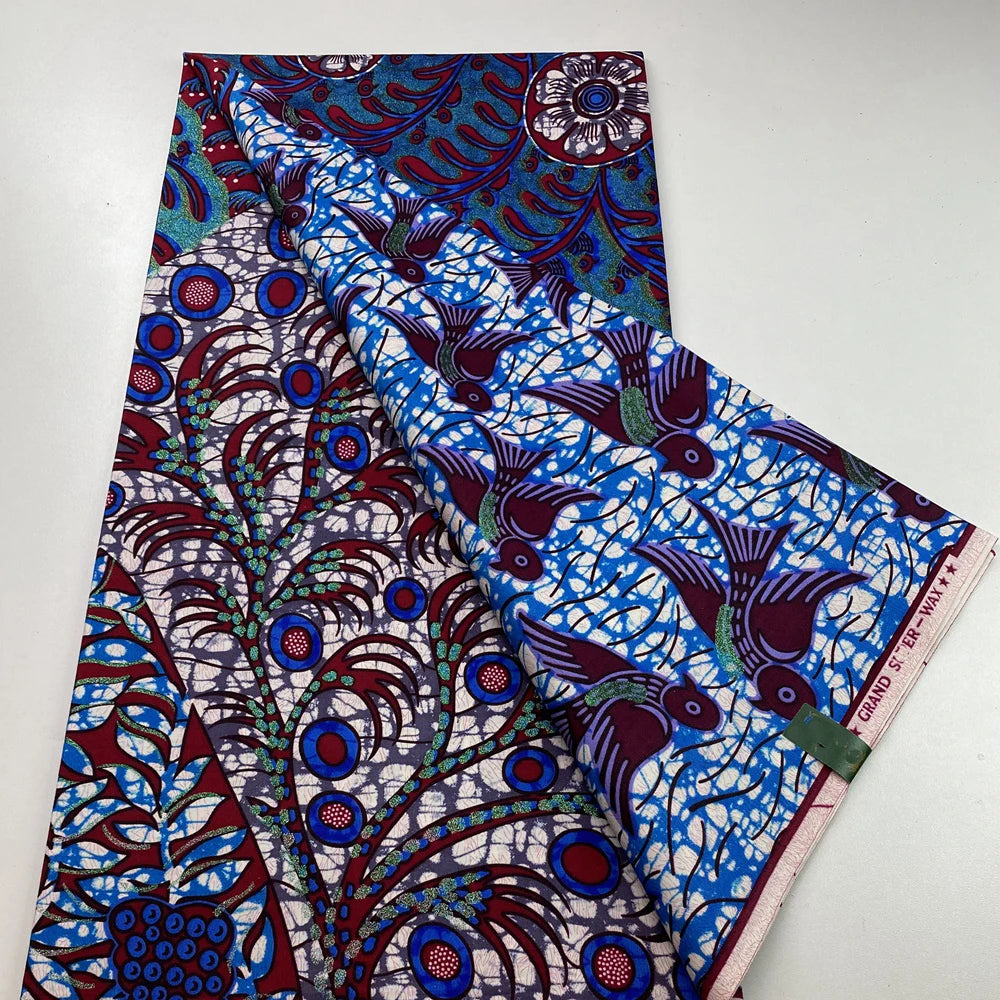 New African Wax Print Fabric Ankara Kitenge Pagne Loincloth Batik Wholesale Golden Glitter Grand 100Cotton Material For Sew 6yar