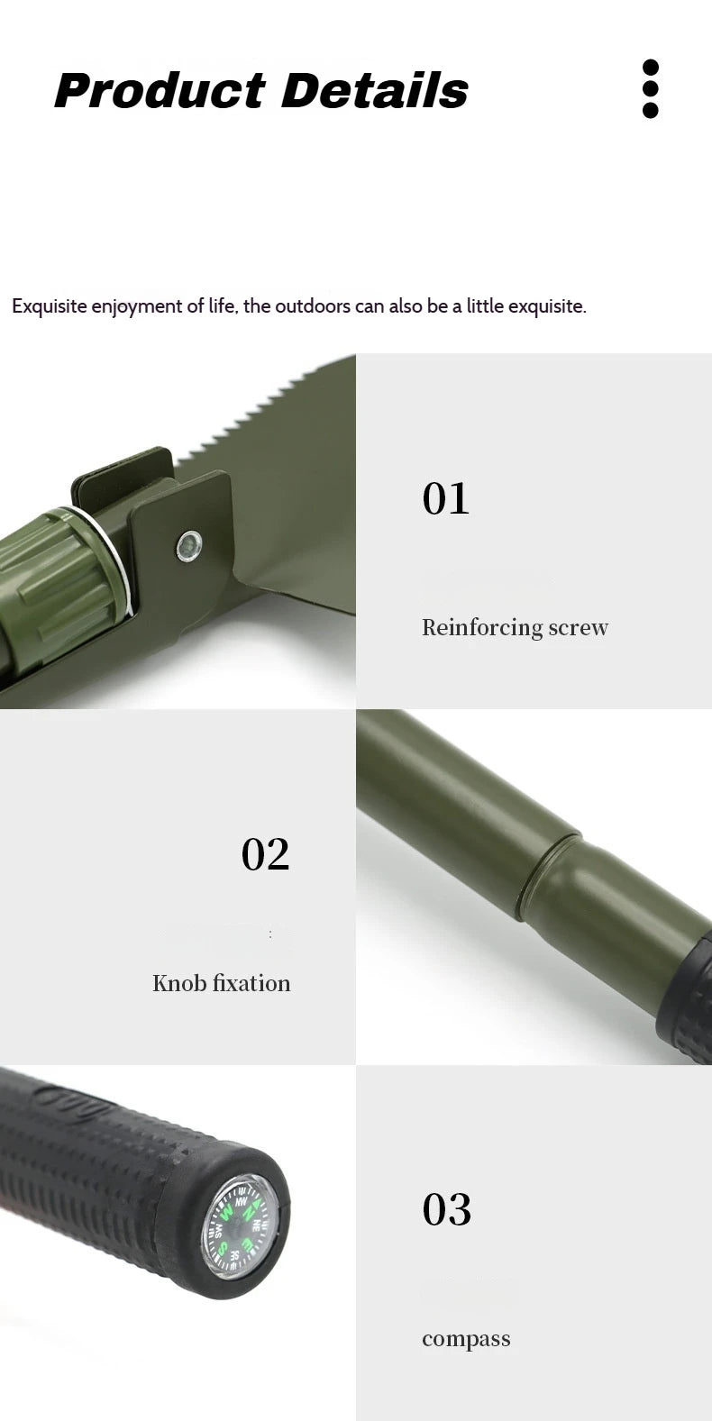 Foldable Portable Truck Mounted Engineer Shovel Camping Tent Outdoor Shovel Self-defense Survival Tool Compass Storage Bag