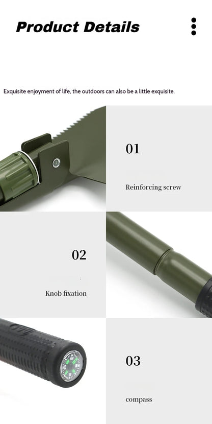 Foldable Portable Truck Mounted Engineer Shovel Camping Tent Outdoor Shovel Self-defense Survival Tool Compass Storage Bag