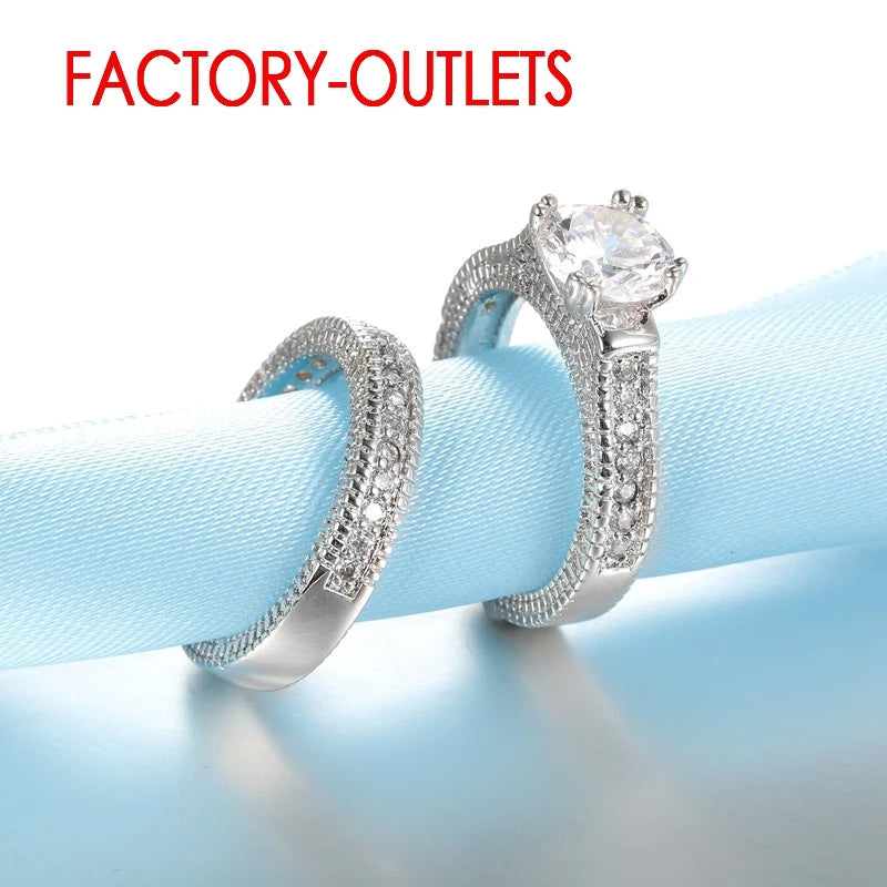 Genuine 925 Sterling Silver Wedding Ring Unisex Romantic Fashion Jewelry Cubic Zirconia Prong Setting  Wholesale
