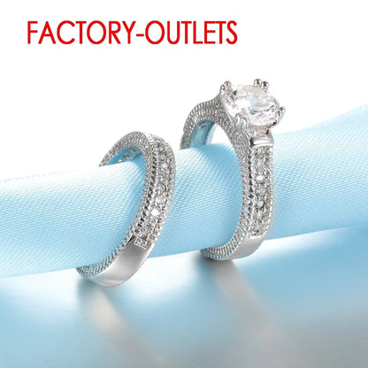 Genuine 925 Sterling Silver Wedding Ring Unisex Romantic Fashion Jewelry Cubic Zirconia Prong Setting  Wholesale