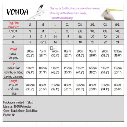 VONDA Plus Size 5XL Elegant Women Satin Skirts High Waist Button Pleated Asymmetrical Maxi Jupes Fashion Solid Long Faldas Saia