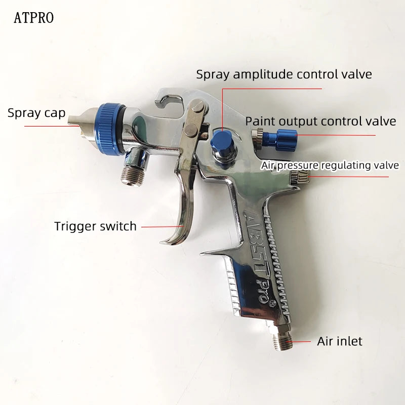 ABST Pneumatic Paint spray Gun Lower Pot 1.7 MM Nozzle Diameter Car Spray Paint Gun Industrial Coating Home Spray Paint