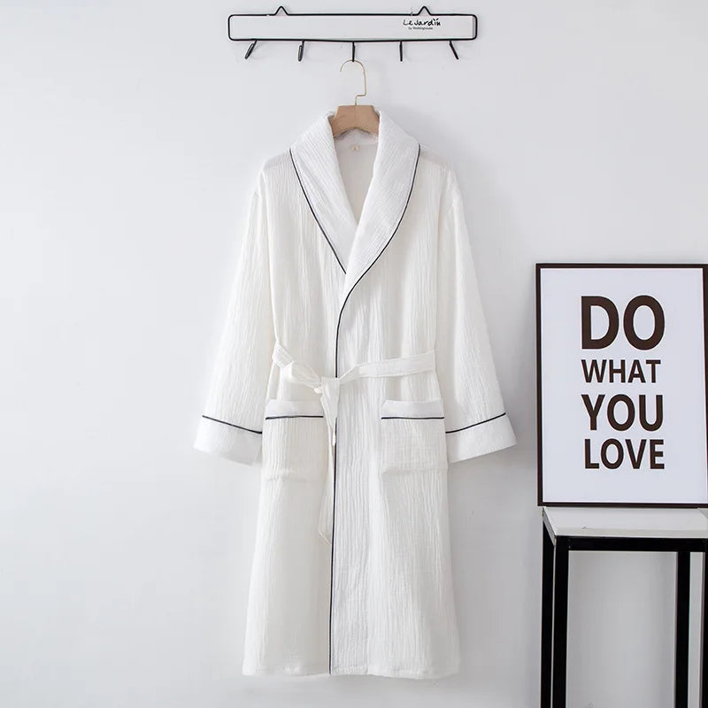 Women's Bathrobe Pure Cotton Large Size Spring Autumn Sleepwear Robe Long Sleeve Couple Home Wear Clothing Female Night Robes