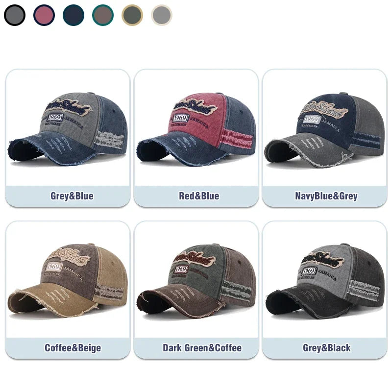 Scratched Brushed Patch Letter Embroidery Distressed Adjustable Cotton Hard Top Baseball Cap Sun Hat Trucker Caps Dad Hats