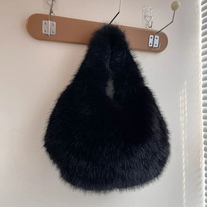 Winter Shoulder Bags Casual Furry for Women Solid Color Soft Plush Ladies Clutch Purse Handbags Lightweight Female Hobos Bag