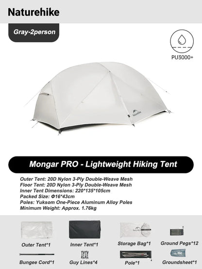 Naturehike Mongar Tent Camping Tent 2 Person Ultralight Professional Waterproof & Windproof Backpack Tent 20D Nylon Travel Tent