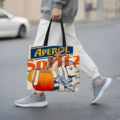 1pc Aperol Spritz Art Print Tote Bag Reusable Fabric Grocery Foldable Shopping Bag