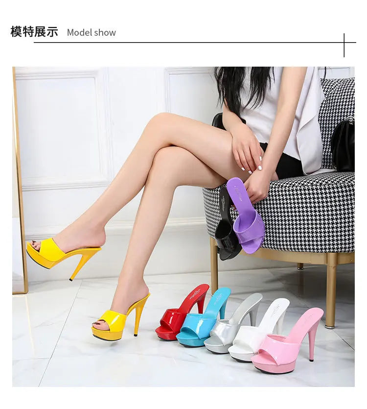 Brand Designer Sandals 2022 New Women Candy Color Slippers High Heels Slippers Sandals 13cm  Pointed Toe Slides Party Sexy Shoes