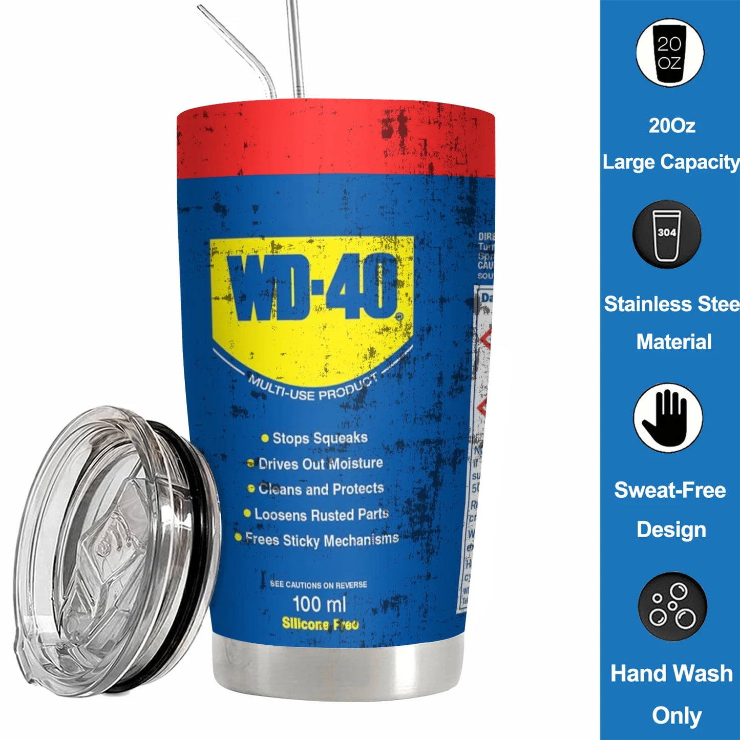 20Oz WD40 Stainless Steel Vacuum Tumbler Double Wall Insulated STP Engine Oil Filter Print with Straw and Lid Cold Hot drink cup