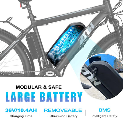 500W Peak Motor Electric Bicycle for Adults,26'' Fat Tire Electric Bike,374.4Wh/10Ah Battery,21-Speed E-bike