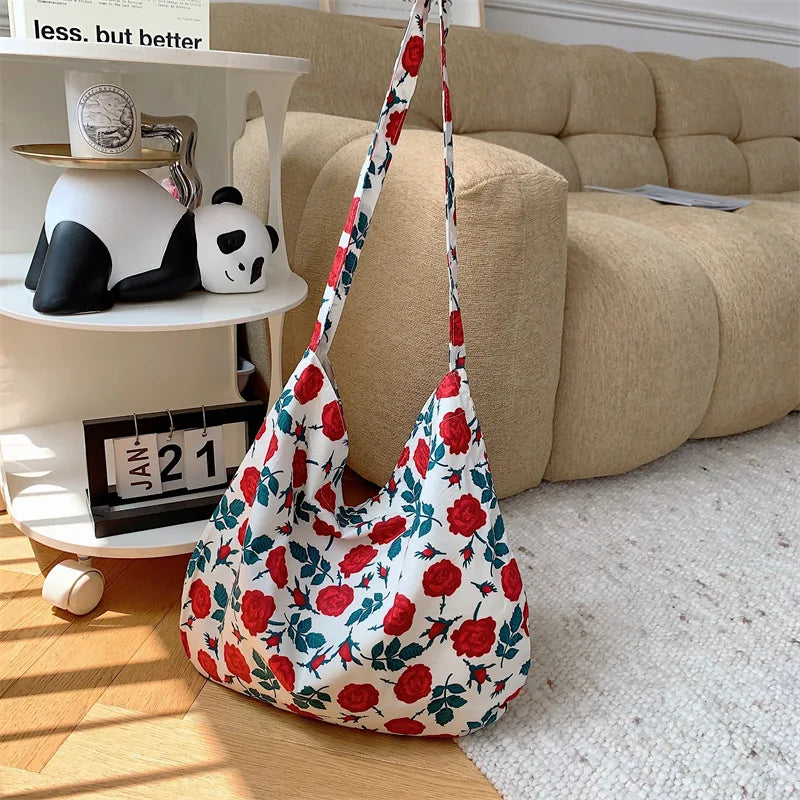 Women's Shoulder Bags Leopard Print Flower Fashionable Trendy Canvas Cross Bags Large Capacity Portable Shopping Shoulder Bags