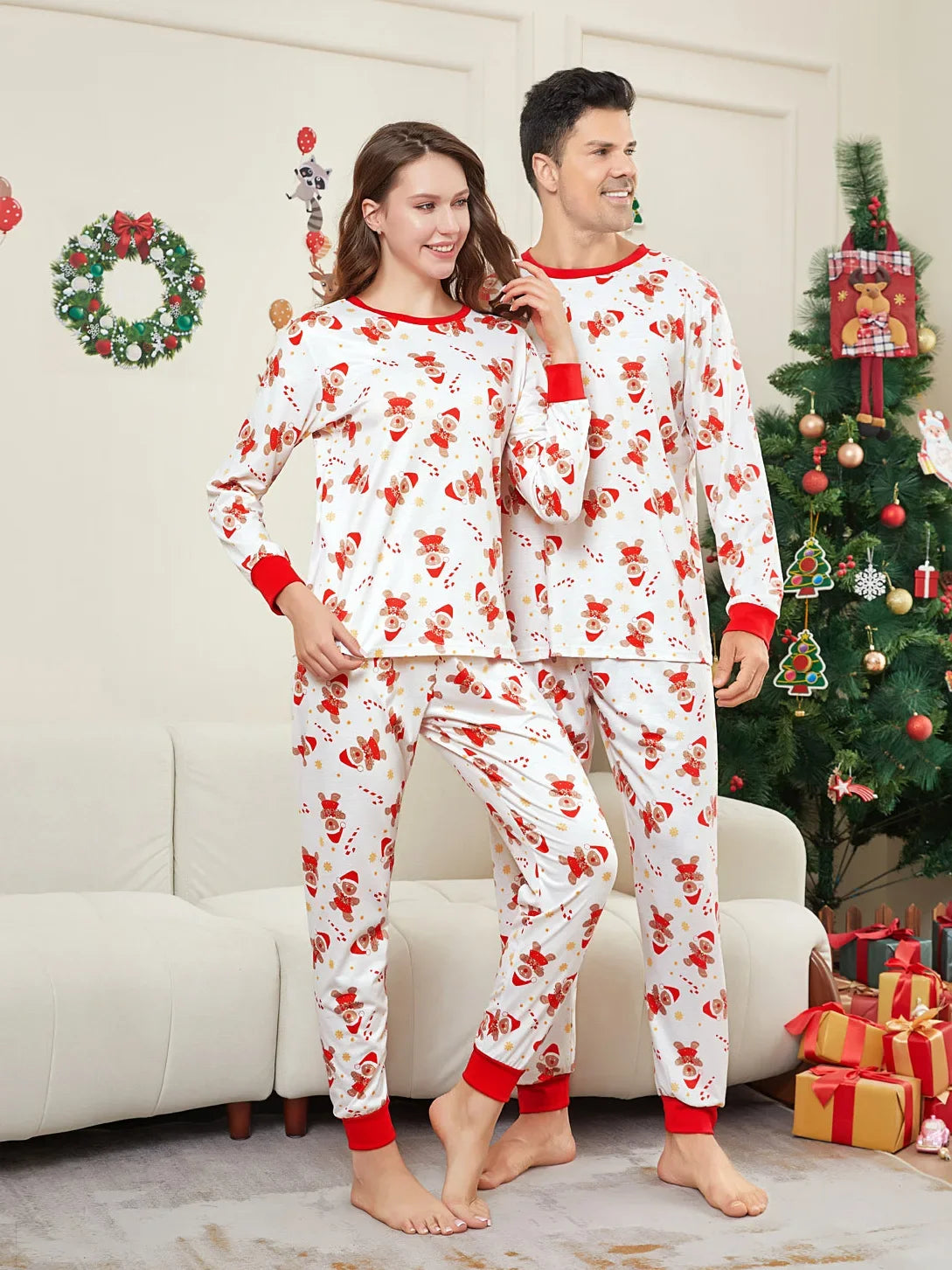 New 2025 Cartoon Allover Print Christmas Pajamas in Set Couples Casual Sleepwear Children's Clothing Baby Dog Romper Family Look