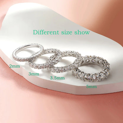 Smyoue 2-5mm Full Moissanite Ring for Women Sparkling Wedding Eternity Bands 100% S925 Sterling Silver Jewelry Classic Ring