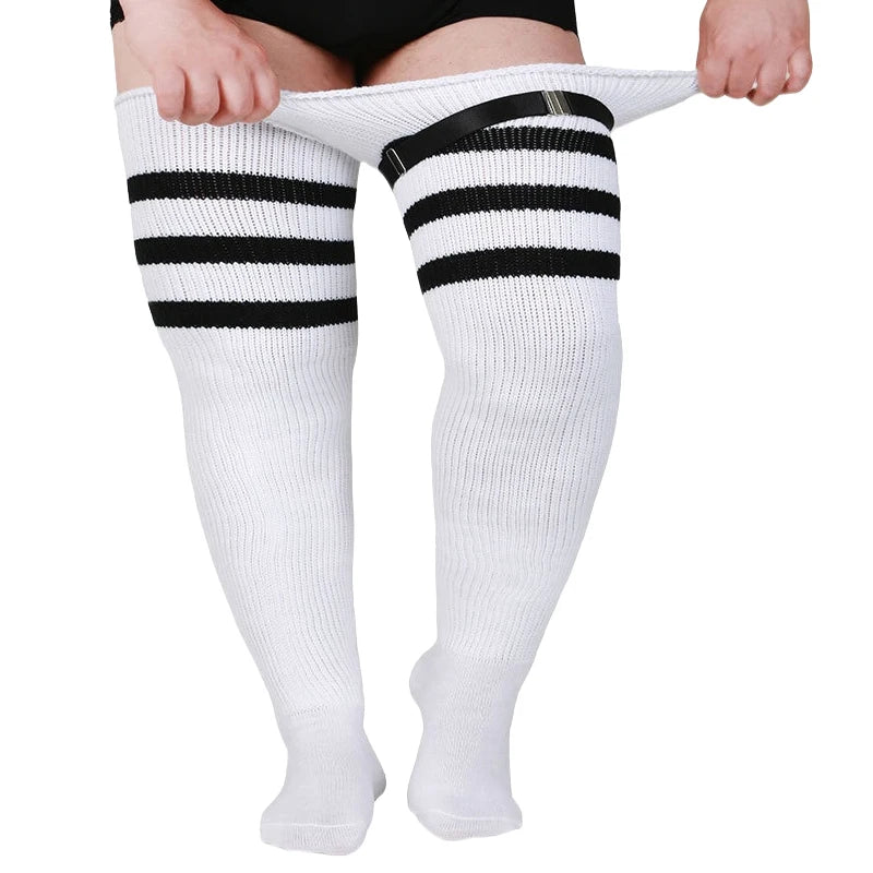 Women's Striped Plus Size Thick Thigh-High Socks Collection Big Girls Acrylic Yarn Stretch Colorful Streaks Leg Warmer Socks