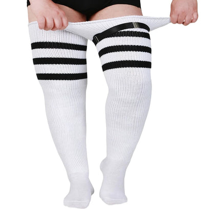 Women's Striped Plus Size Thick Thigh-High Socks Collection Big Girls Acrylic Yarn Stretch Colorful Streaks Leg Warmer Socks