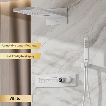 Luxury brass gun gray wall mounted shower system, wall mounted design with constant temperature LED digital display bathroom Tap