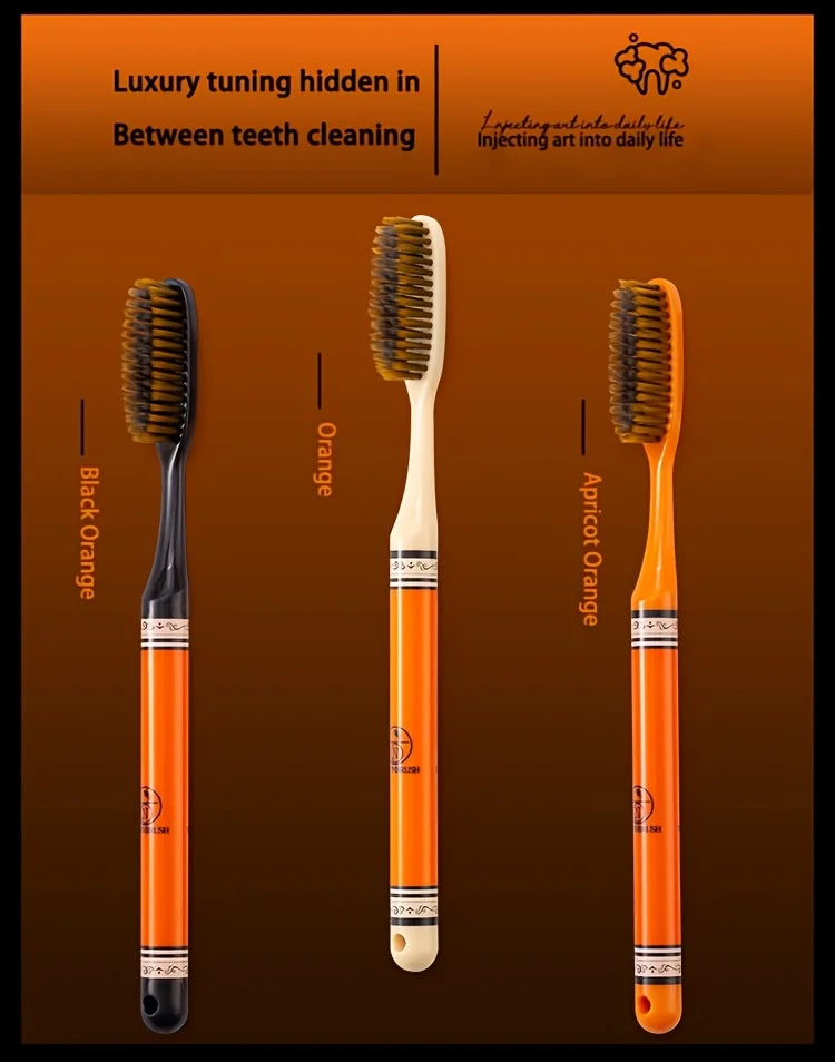 6-Pack of Accessible Luxury Long-Head Household Wide-Head Adult Ultra-Fine Soft-Bristled Toothbrush with Enlarged and Longed Couple Home Decoration Printed Handle to Care for Gums Filament Efficient Clean Fashion Design Non-S